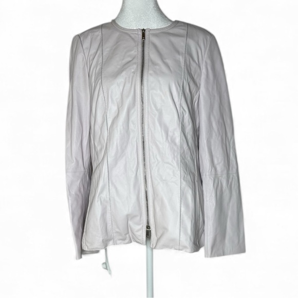 Lafayette 148 Women's 10 Leather Lavender Moto Biker Jacket Lined Zip Collarless